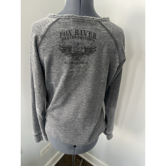 Harley-Davidson Fox River St. Charles IL Sz large Gray Split Neck Sweatshirt - Picture 8 of 16